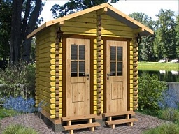 Деревянный душ-туалет из минибруса для дачи 